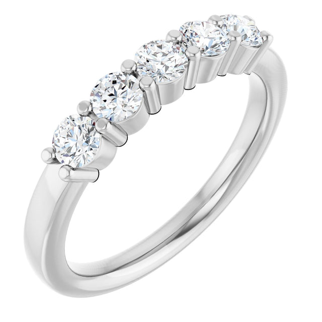 Platinum Round Lab-Grown Diamond Shared-Prong Five-Stone Anniversary Band – 3.2 mm Stones