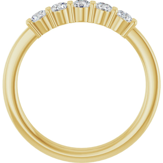 14K Gold Round Natural Diamond Shared-Prong Five-Stone Anniversary Band – 2.75 mm Stones - Yellow Gold - view 2