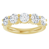 14K Gold Round Lab-Grown Diamond Shared-Prong Five-Stone Anniversary Band – 4.8 mm Stones - Yellow Gold - view 3