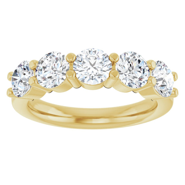 14K Gold Round Lab-Grown Diamond Shared-Prong Five-Stone Anniversary Band – 4.8 mm Stones - Yellow Gold - view 3