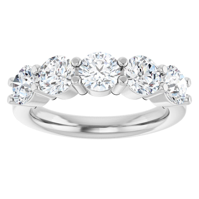 14K Gold Round Lab-Grown Diamond Shared-Prong Five-Stone Anniversary Band – 4.8 mm Stones - White Gold - view 3