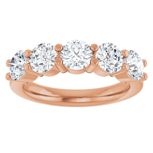 14K Gold Round Lab-Grown Diamond Shared-Prong Five-Stone Anniversary Band – 4.8 mm Stones - Rose Gold - view 3