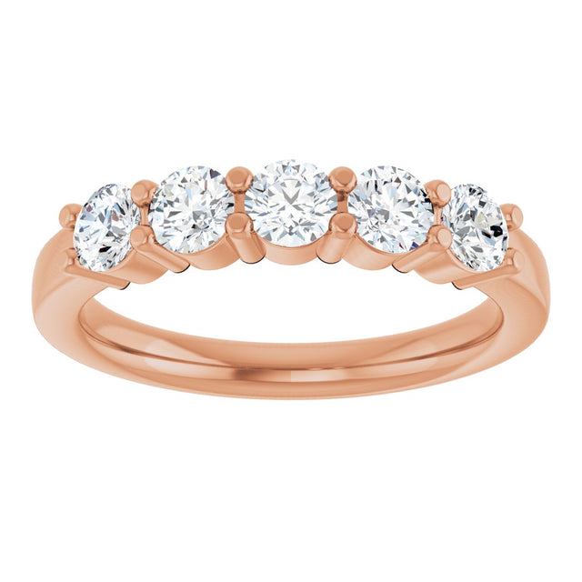 14K Gold Round Lab-Grown Diamond Shared-Prong Five-Stone Anniversary Band – 3.5 mm Stones - Rose Gold - view 3
