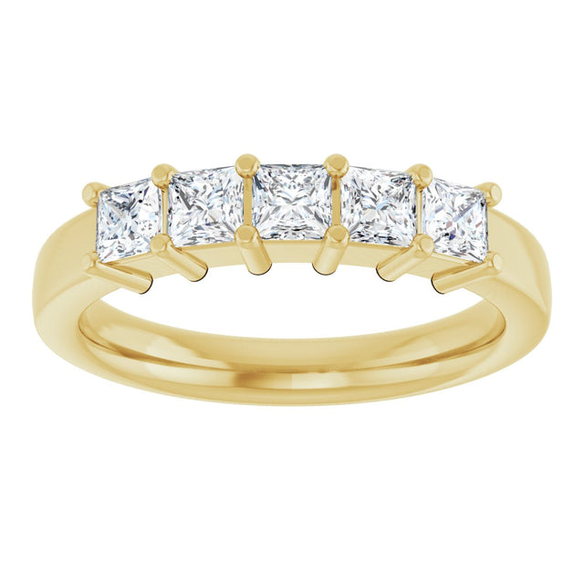 14K Gold Square Lab-Grown Diamond Shared-Prong Five-Stone Anniversary Band – 1/2–1 3/8 CTW - Yellow Gold - view 3