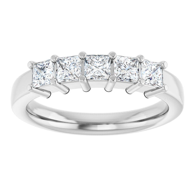 14K Gold Square Lab-Grown Diamond Shared-Prong Five-Stone Anniversary Band – 1/2–1 3/8 CTW - White Gold - view 3