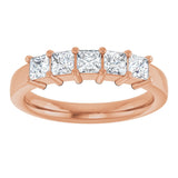14K Gold Square Lab-Grown Diamond Shared-Prong Five-Stone Anniversary Band – 1/2–1 3/8 CTW - Rose Gold - view 3