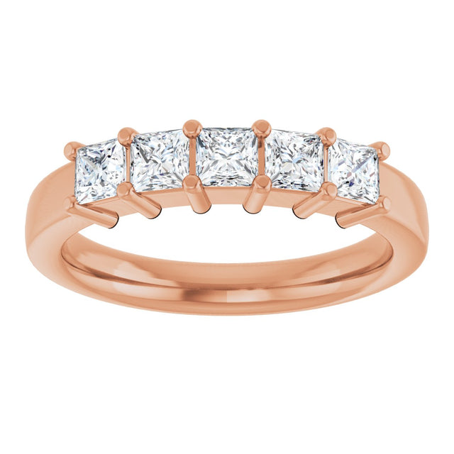 14K Gold Square Lab-Grown Diamond Shared-Prong Five-Stone Anniversary Band – 1/2–1 3/8 CTW - Rose Gold - view 3