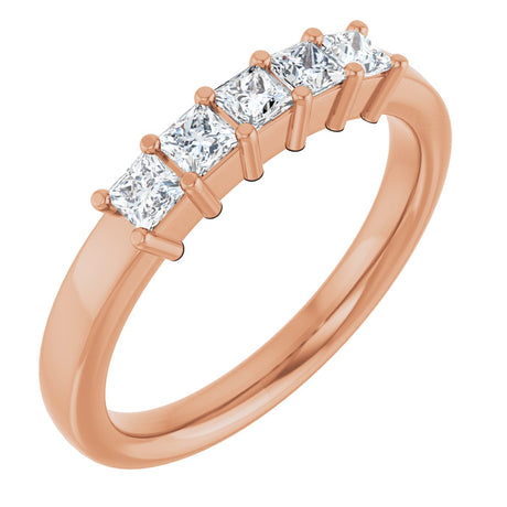 14K Gold Square Natural Diamond Shared-Prong Five-Stone Anniversary Band – 1/2–1 CTW - Rose Gold