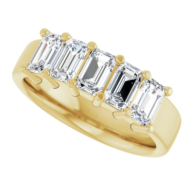 14K Gold Emerald Lab-Grown Diamond Shared-Prong Five-Stone Anniversary Band – 1 3/4–3 1/4 CTW - Yellow Gold - view 5