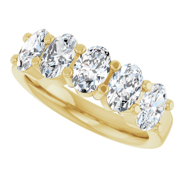 14K Gold Oval Lab-Grown Diamond Shared-Prong Five-Stone Anniversary Band – 6x4 mm Stones - Yellow Gold - view 5