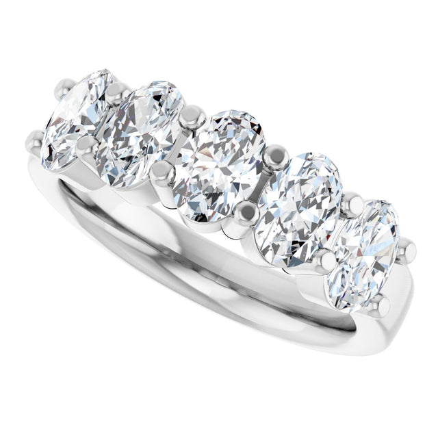 Platinum Oval Lab-Grown Diamond Shared-Prong Five-Stone Anniversary Band – 6x4 mm Stones - view 5