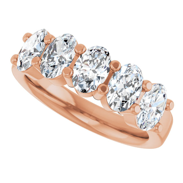 14K Gold Oval Natural Diamond Shared-Prong Five-Stone Anniversary Band – 1 7/8 CTW - Rose Gold - view 5