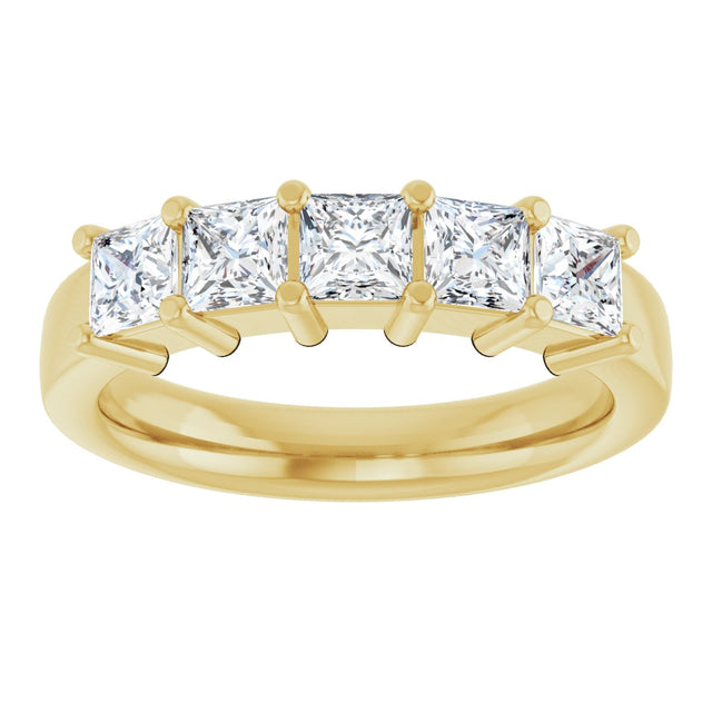 14K Gold Square Lab-Grown Diamond Shared-Prong Five-Stone Anniversary Band – 1/2–1 3/8 CTW - Yellow Gold - view 3