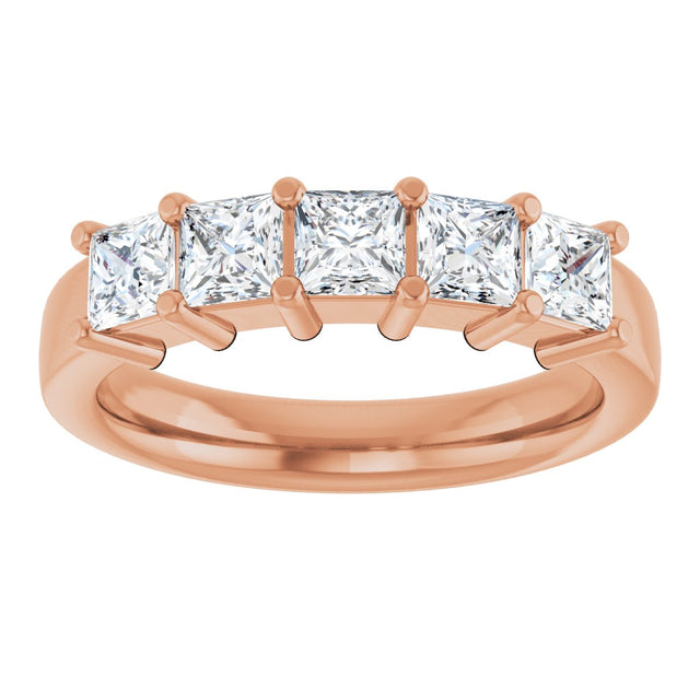 14K Gold Square Lab-Grown Diamond Shared-Prong Five-Stone Anniversary Band – 1/2–1 3/8 CTW - Rose Gold - view 3