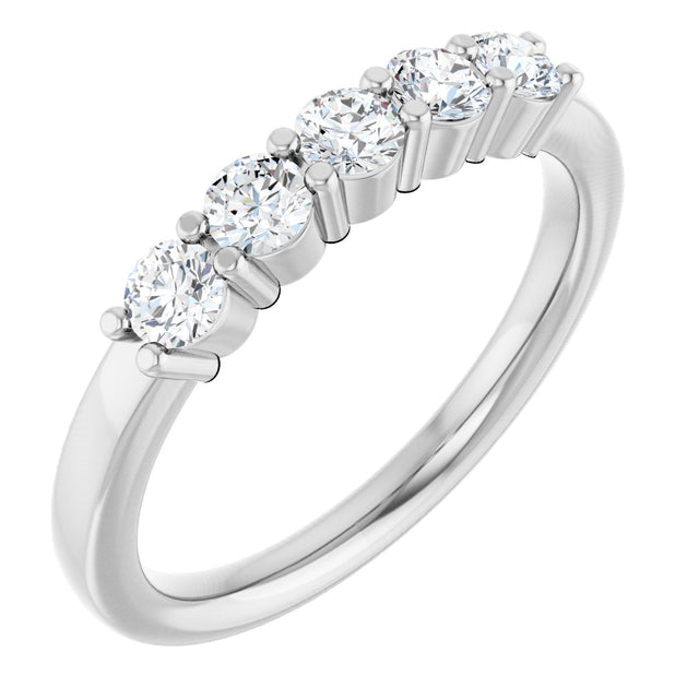 14K Gold Round Natural Diamond Shared-Prong Five-Stone Anniversary Band – 3 mm Stones - White Gold