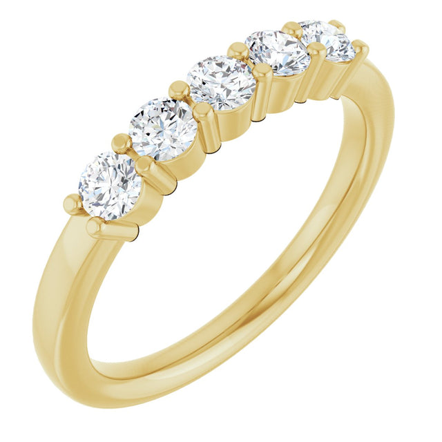 14K Gold Round Natural Diamond Shared-Prong Five-Stone Anniversary Band – 3 mm Stones - Yellow Gold