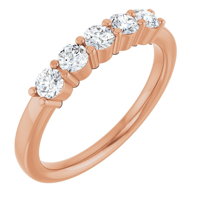 14K Gold Round Natural Diamond Shared-Prong Five-Stone Anniversary Band – 3 mm Stones - Rose Gold