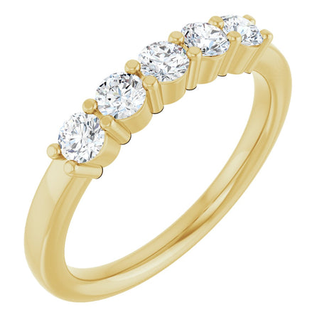 14K Gold Round Lab-Grown Diamond Shared-Prong Five-Stone Anniversary Band – 3 mm Stones - Yellow Gold
