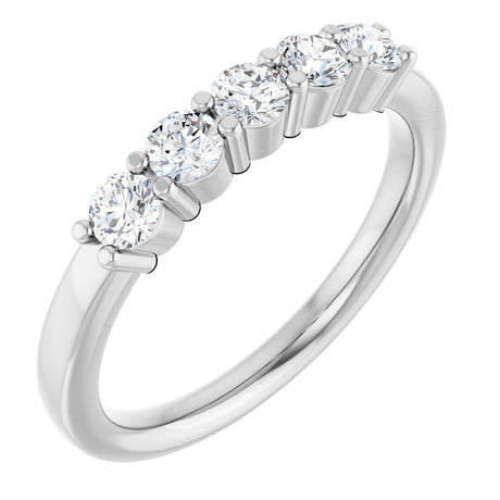 Platinum Round Lab-Grown Diamond Shared-Prong Five-Stone Anniversary Band – 3 mm Stones