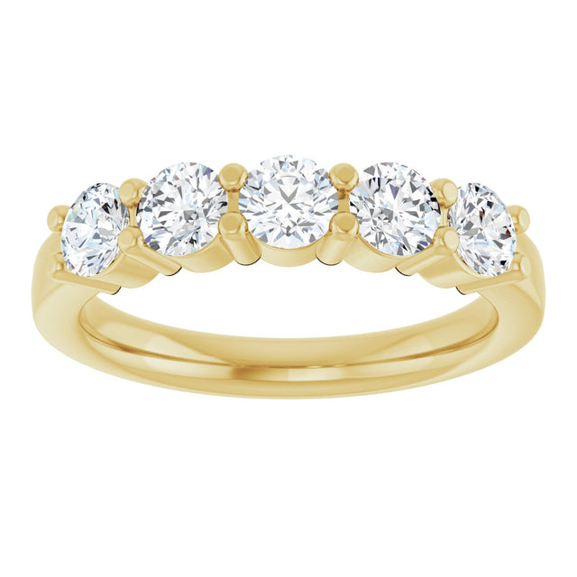 14K Gold Round Lab-Grown Diamond Shared-Prong Five-Stone Anniversary Band – 3.8 mm Stones - Yellow Gold - view 3