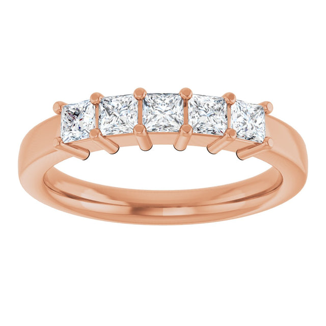 14K Gold Square Lab-Grown Diamond Shared-Prong Five-Stone Anniversary Band – 1/2–1 3/8 CTW - Rose Gold - view 3