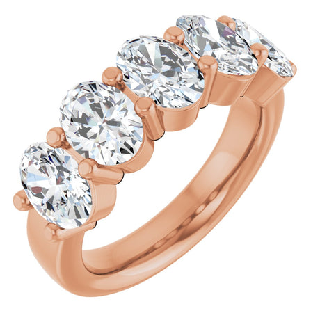 14K Gold Oval Lab-Grown Diamond Shared-Prong Five-Stone Anniversary Band – 7x5 mm Stones - Rose Gold