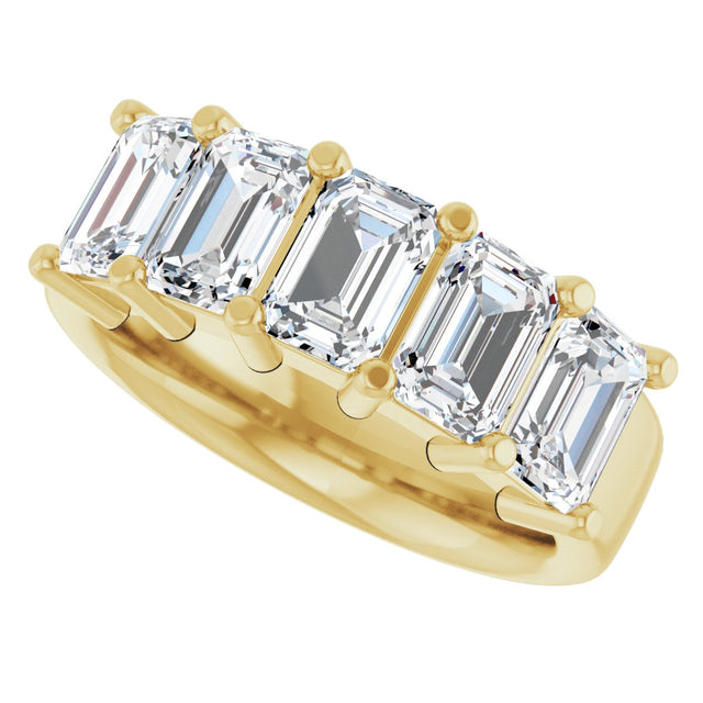 14K Gold Emerald Natural Diamond Shared-Prong Five-Stone Anniversary Band – 3 CTW - Yellow Gold - view 5