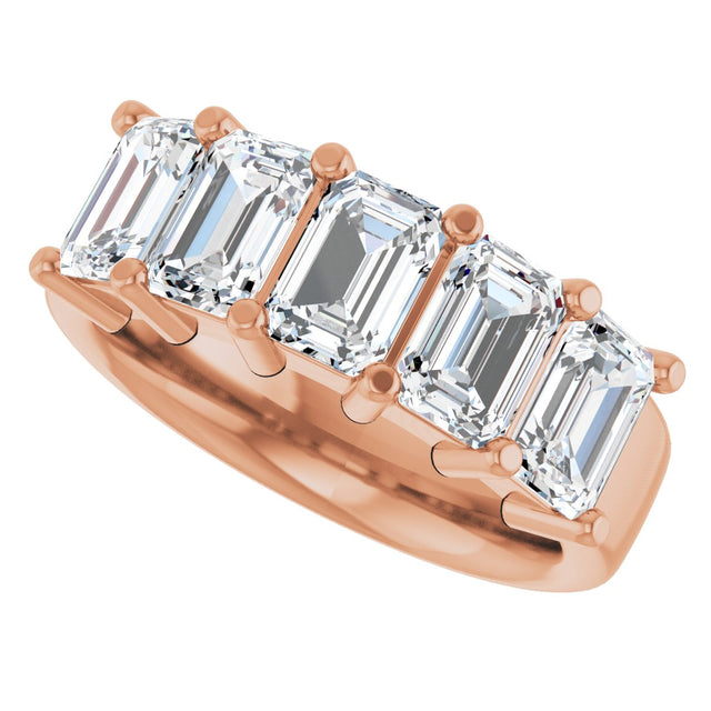 14K Gold Emerald Lab-Grown Diamond Shared-Prong Five-Stone Anniversary Band – 1 3/4–3 1/4 CTW - Rose Gold - view 5