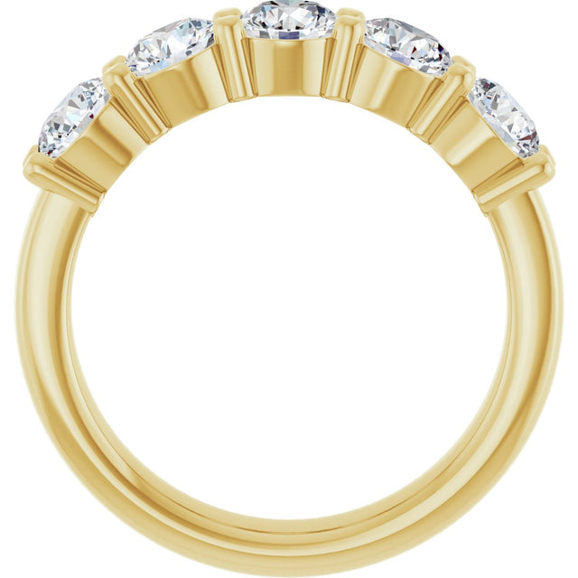 14K Gold Round Lab-Grown Diamond Shared-Prong Five-Stone Anniversary Band – 4.4 mm Stones - Yellow Gold - view 2