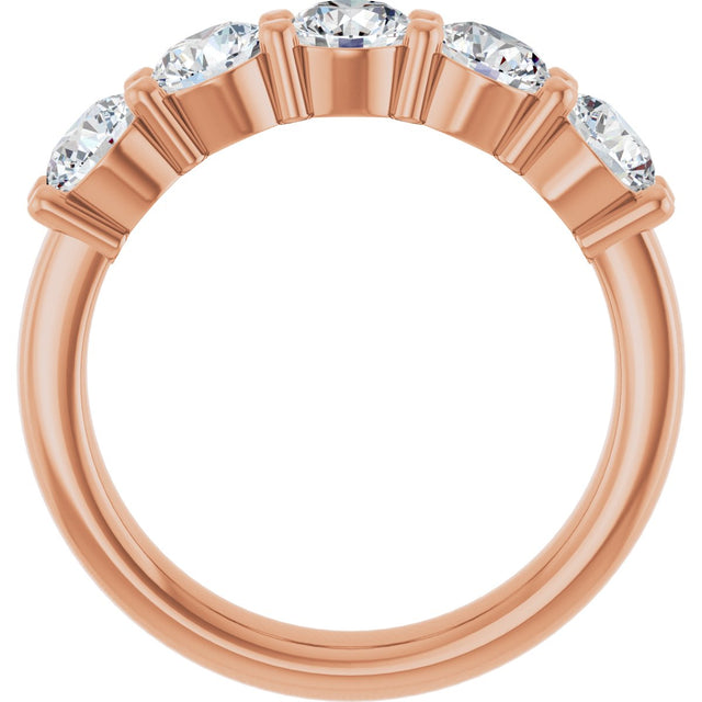 14K Gold Round Lab-Grown Diamond Shared-Prong Five-Stone Anniversary Band – 4.4 mm Stones - Rose Gold - view 2