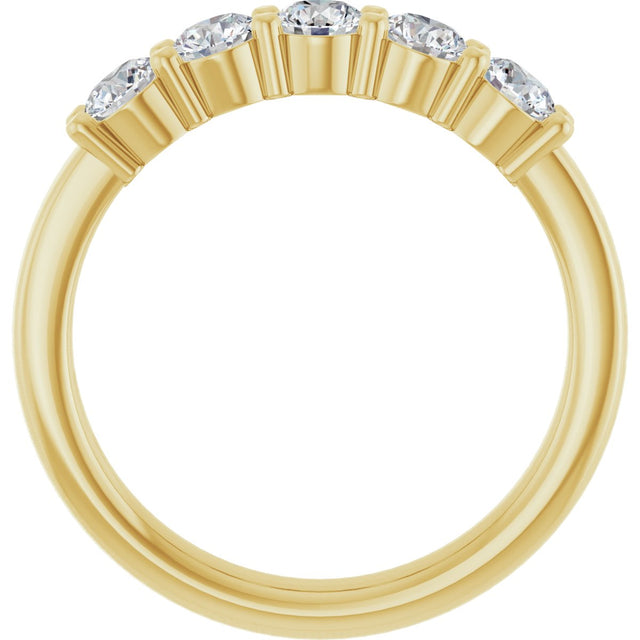 14K Gold Round Lab-Grown Diamond Shared-Prong Five-Stone Anniversary Band – 3.4 mm Stones - Yellow Gold - view 2