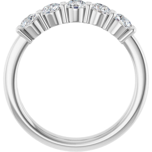 14K Gold Round Lab-Grown Diamond Shared-Prong Five-Stone Anniversary Band – 3.4 mm Stones - White Gold - view 2