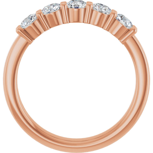 14K Gold Round Lab-Grown Diamond Shared-Prong Five-Stone Anniversary Band – 3.4 mm Stones - Rose Gold - view 2