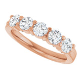 14K Gold Round Lab-Grown Diamond Shared-Prong Five-Stone Anniversary Band – 3.8 mm Stones - Rose Gold - view 5