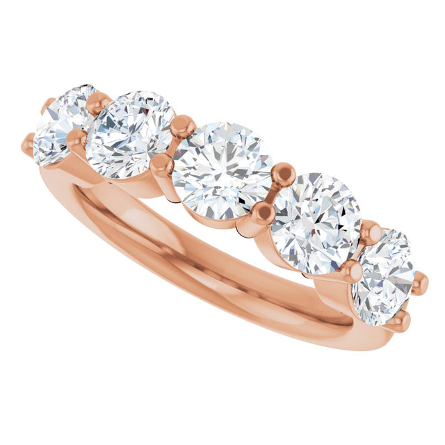 14K Gold Round Lab-Grown Diamond Shared-Prong Five-Stone Anniversary Band – 5.2 mm Stones - Rose Gold - view 5