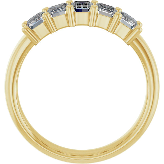 14K Gold Emerald Lab-Grown Diamond Shared-Prong Five-Stone Anniversary Band – 1 3/4–3 1/4 CTW - Yellow Gold - view 2
