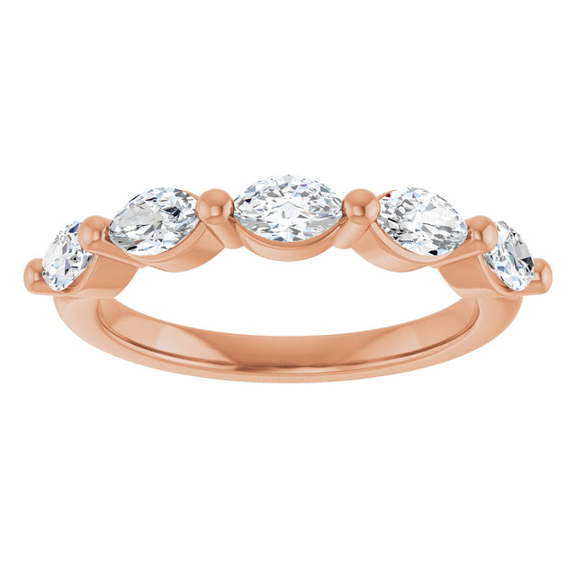 14K Gold Marquise Natural Diamond Shared-Prong Anniversary Band – 1 CTW - Rose Gold - view 3