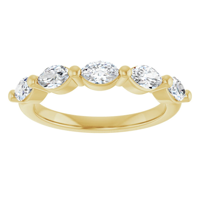 14K Gold Marquise Natural Diamond Shared-Prong Anniversary Band – 1 CTW - Yellow Gold - view 3