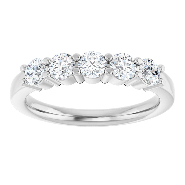 14K Gold Round Lab-Grown Diamond Shared-Prong Five-Stone Anniversary Band – 3.4 mm Stones - White Gold - view 3