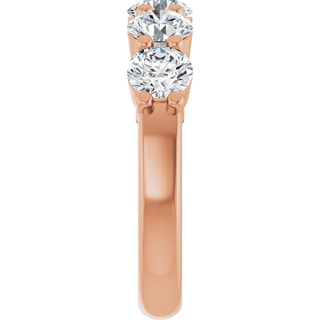 14K Gold Round Lab-Grown Diamond Shared-Prong Five-Stone Anniversary Band – 4.8 mm Stones - Rose Gold - view 4