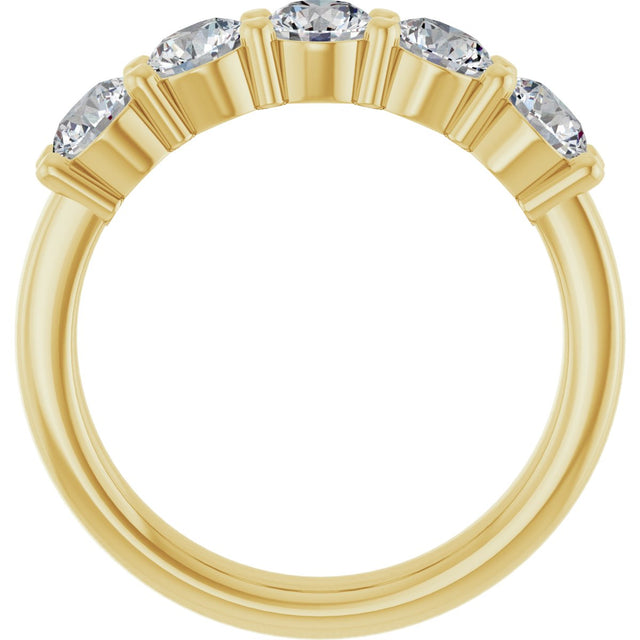14K Gold Round Lab-Grown Diamond Shared-Prong Five-Stone Anniversary Band – 4.1 mm Stones - Yellow Gold - view 2