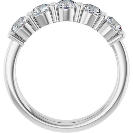 Platinum Round Lab-Grown Diamond Shared-Prong Five-Stone Anniversary Band – 4.1 mm Stones - view 2