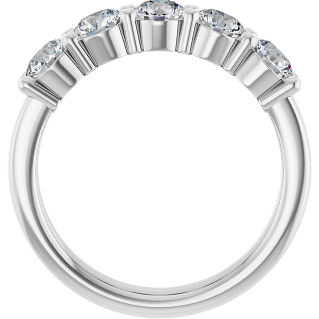 Platinum Round Lab-Grown Diamond Shared-Prong Five-Stone Anniversary Band – 4.1 mm Stones - view 2