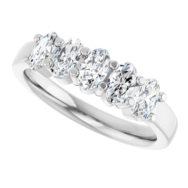 Platinum Oval Lab-Grown Diamond Shared-Prong Five-Stone Anniversary Band – 5x3 mm Stones - view 5