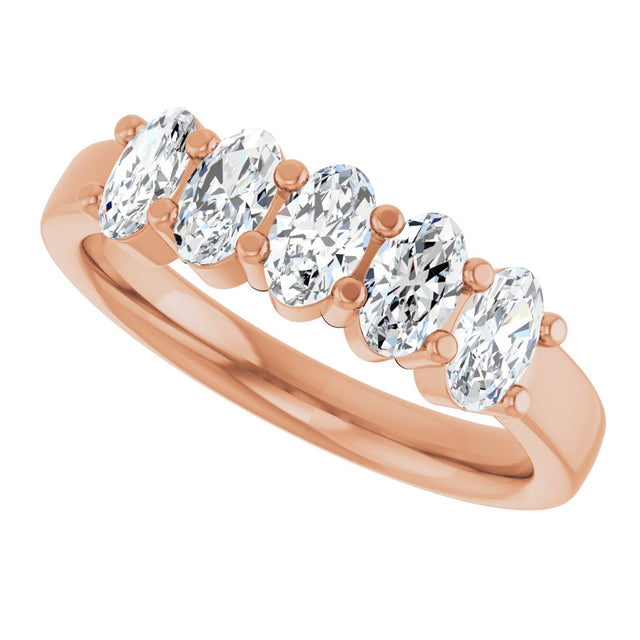 14K Gold Oval Lab-Grown Diamond Shared-Prong Five-Stone Anniversary Band – 5x3 mm Stones - Rose Gold - view 5