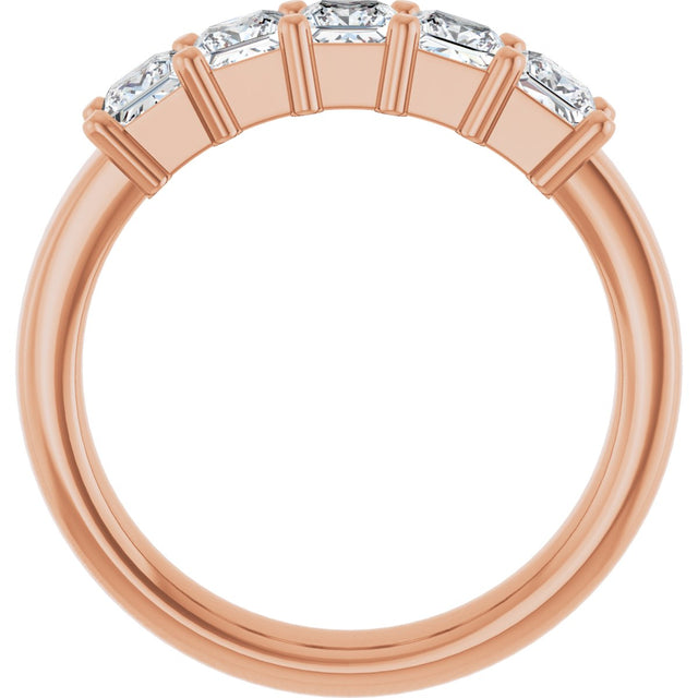 14K Gold Square Lab-Grown Diamond Shared-Prong Five-Stone Anniversary Band – 1/2–1 3/8 CTW - Rose Gold - view 2