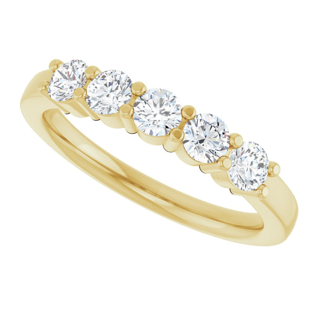 14K Gold Round Natural Diamond Shared-Prong Five-Stone Anniversary Band – 3.2 mm Stones - Yellow Gold - view 5