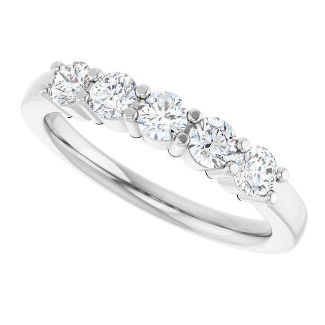 Platinum Round Lab-Grown Diamond Shared-Prong Five-Stone Anniversary Band – 3.2 mm Stones - view 5