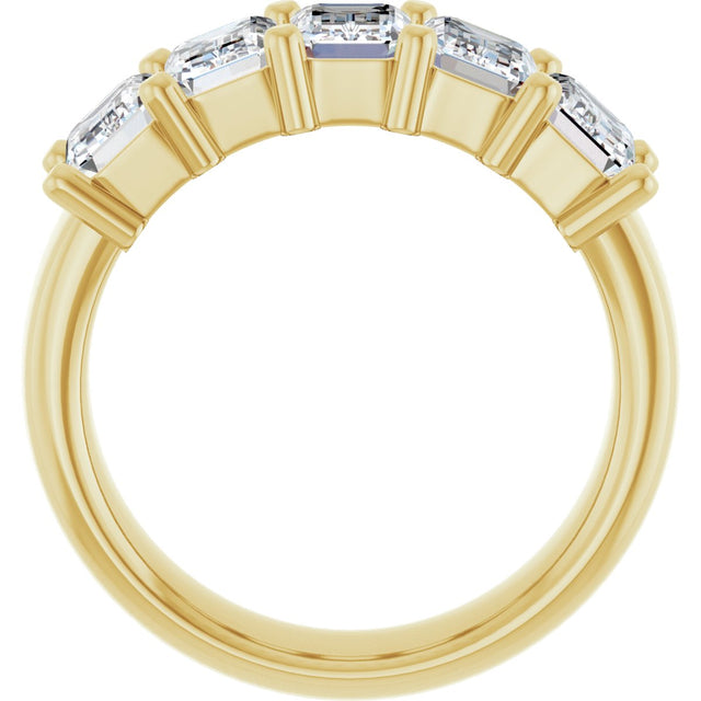 14K Gold Emerald Natural Diamond Shared-Prong Five-Stone Anniversary Band – 3 CTW - Yellow Gold - view 2