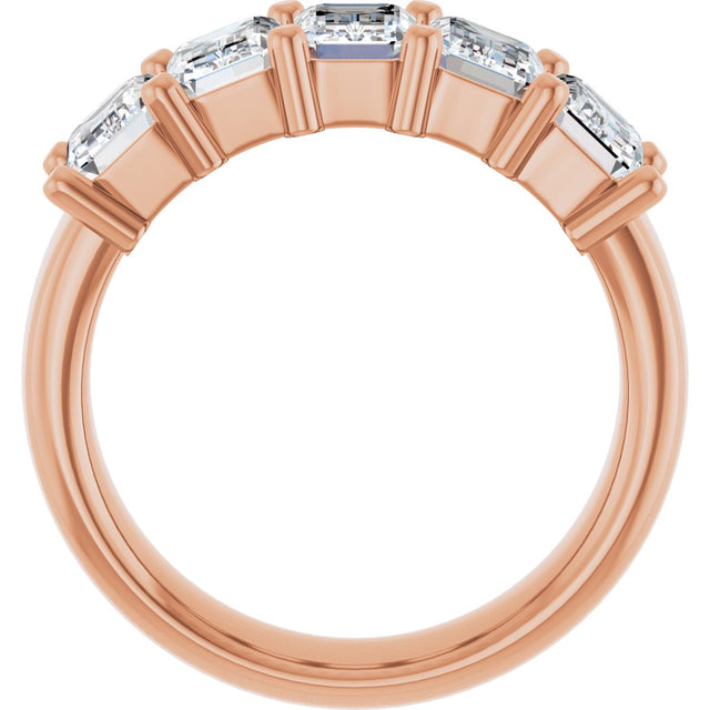 14K Gold Emerald Lab-Grown Diamond Shared-Prong Five-Stone Anniversary Band – 1 3/4–3 1/4 CTW - Rose Gold - view 2